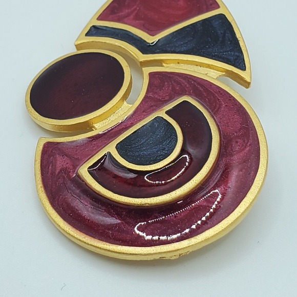 ACTV Vintage Enamel Brooch Gold Tone Geometric Modernist 80s Statement - Picture 4 of 10